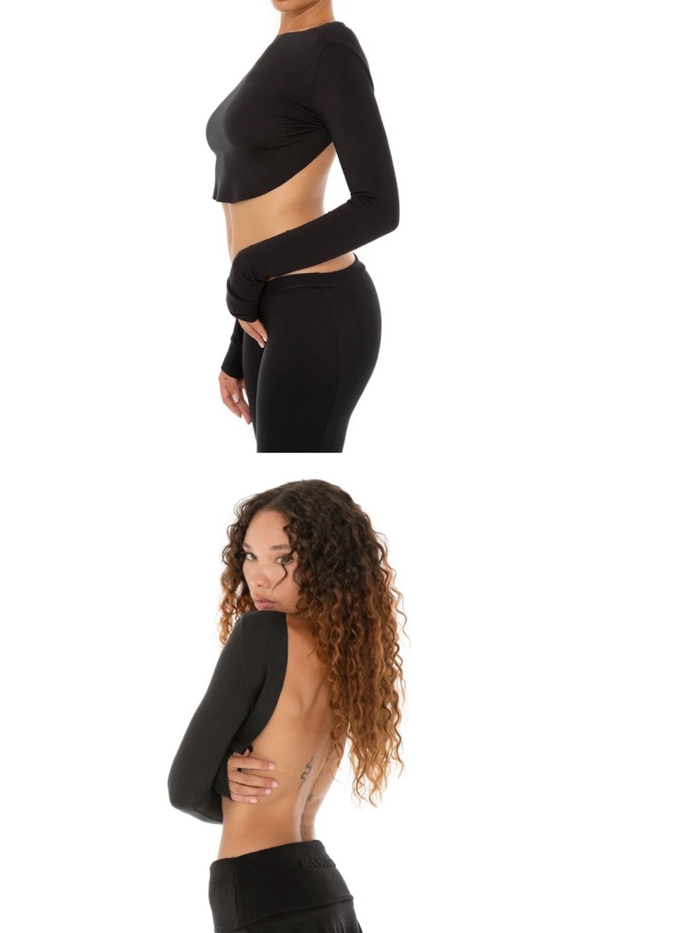 ARE YOU AM I Black Long-Sleeve Open-Back Crop Top